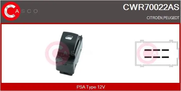 Schalter, Fensterheber 12 V beifahrerseitig CASCO CWR70022AS
