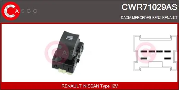 Schalter, Fensterheber 12 V beifahrerseitig CASCO CWR71029AS