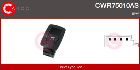Schalter, Fensterheber 12 V beifahrerseitig CASCO CWR75010AS