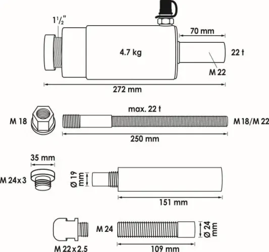 Hydraulikzylinder, Abzieher-Spindel VIGOR V2854 Bild Hydraulikzylinder, Abzieher-Spindel VIGOR V2854