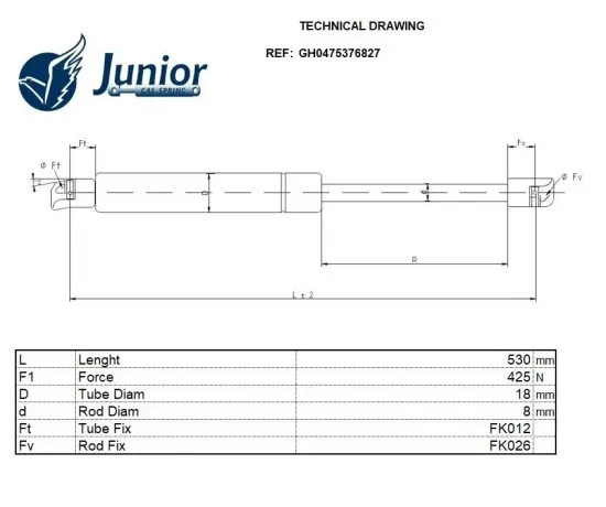 Gasfeder, Koffer-/Laderaum JUNIOR GAS SPRING GH0425301226 Bild Gasfeder, Koffer-/Laderaum JUNIOR GAS SPRING GH0425301226