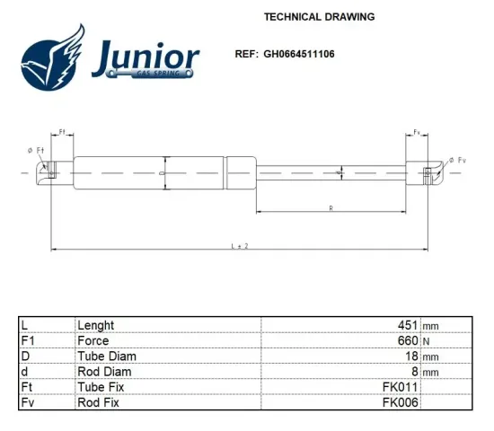 Gasfeder, Koffer-/Laderaum hinten links JUNIOR GAS SPRING GH0664511106 Bild Gasfeder, Koffer-/Laderaum hinten links JUNIOR GAS SPRING GH0664511106
