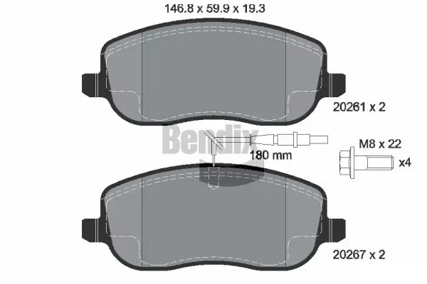 Bremsbelagsatz, Scheibenbremse Vorderachse BENDIX Braking BPD1128