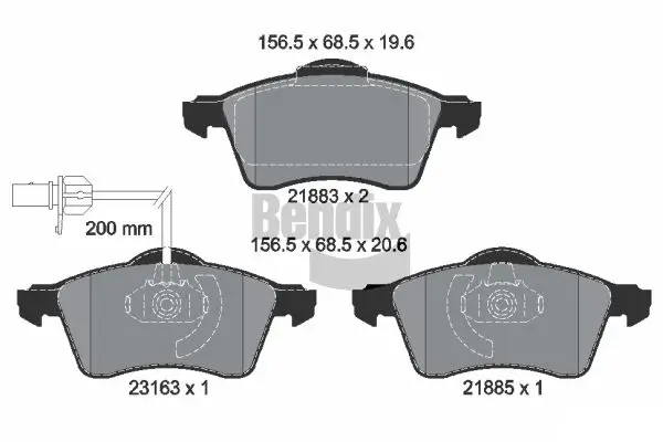 Bremsbelagsatz, Scheibenbremse Vorderachse BENDIX Braking BPD1859