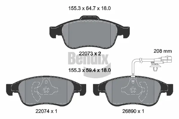 Bremsbelagsatz, Scheibenbremse Vorderachse BENDIX Braking BPD2574