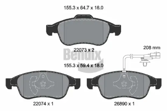 Bremsbelagsatz, Scheibenbremse Vorderachse BENDIX Braking BPD2574 Bild Bremsbelagsatz, Scheibenbremse Vorderachse BENDIX Braking BPD2574