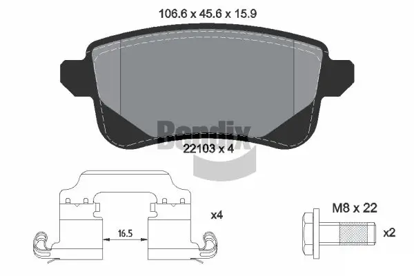 Bremsbelagsatz, Scheibenbremse Hinterachse BENDIX Braking BPD1123