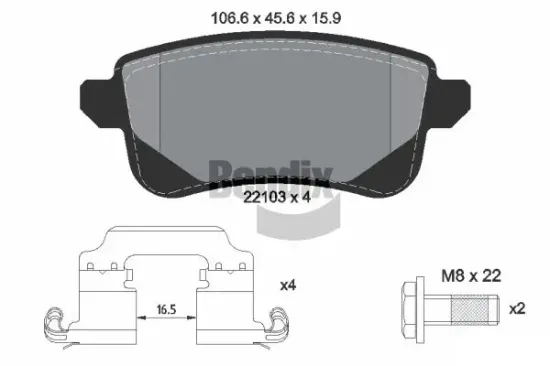 Bremsbelagsatz, Scheibenbremse Hinterachse BENDIX Braking BPD1123 Bild Bremsbelagsatz, Scheibenbremse Hinterachse BENDIX Braking BPD1123
