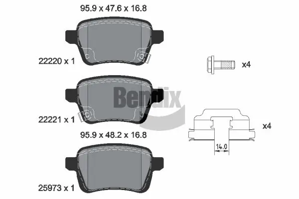 Bremsbelagsatz, Scheibenbremse Hinterachse BENDIX Braking BPD1504