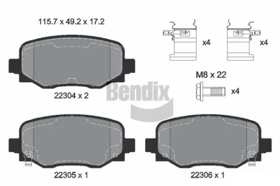 Bremsbelagsatz, Scheibenbremse Hinterachse BENDIX Braking BPD1492 Bild Bremsbelagsatz, Scheibenbremse Hinterachse BENDIX Braking BPD1492