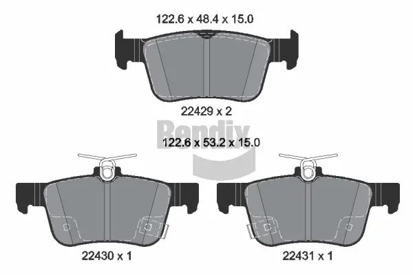 Bremsbelagsatz, Scheibenbremse Hinterachse BENDIX Braking BPD1891