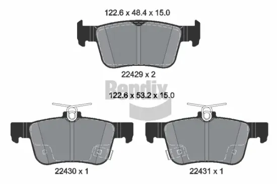 Bremsbelagsatz, Scheibenbremse Hinterachse BENDIX Braking BPD1891 Bild Bremsbelagsatz, Scheibenbremse Hinterachse BENDIX Braking BPD1891