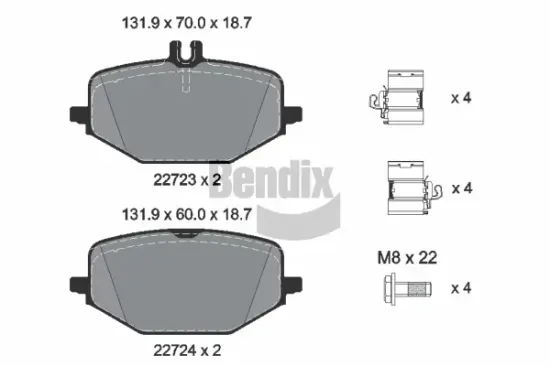 Bremsbelagsatz, Scheibenbremse Hinterachse BENDIX Braking BPD2595 Bild Bremsbelagsatz, Scheibenbremse Hinterachse BENDIX Braking BPD2595