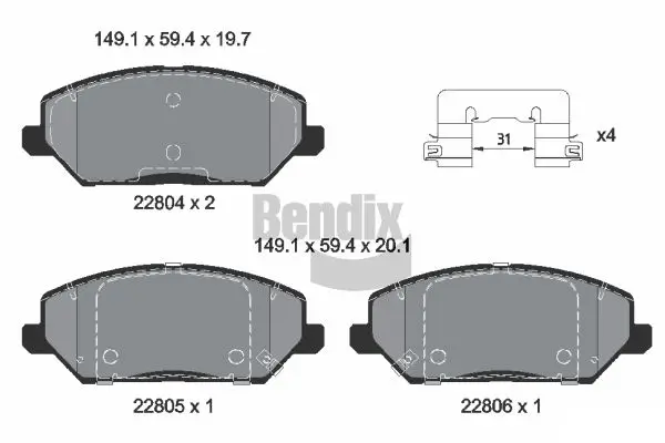 Bremsbelagsatz, Scheibenbremse Vorderachse BENDIX Braking BPD1642