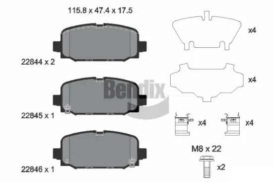 Bremsbelagsatz, Scheibenbremse Hinterachse BENDIX Braking BPD2330 Bild Bremsbelagsatz, Scheibenbremse Hinterachse BENDIX Braking BPD2330