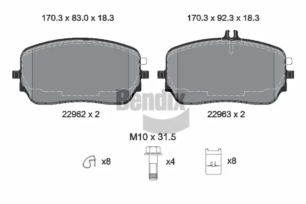 Bremsbelagsatz, Scheibenbremse Vorderachse BENDIX Braking BPD2476