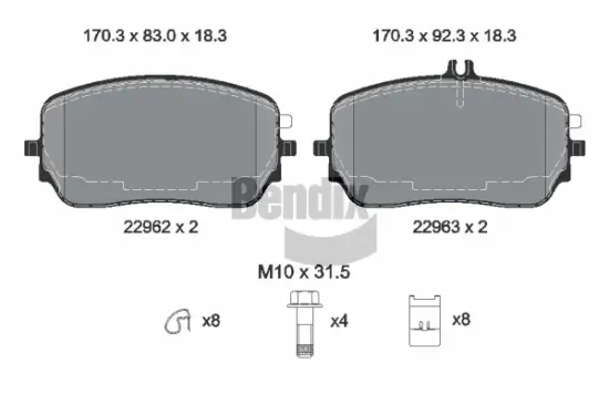 Bremsbelagsatz, Scheibenbremse Vorderachse BENDIX Braking BPD2476 Bild Bremsbelagsatz, Scheibenbremse Vorderachse BENDIX Braking BPD2476