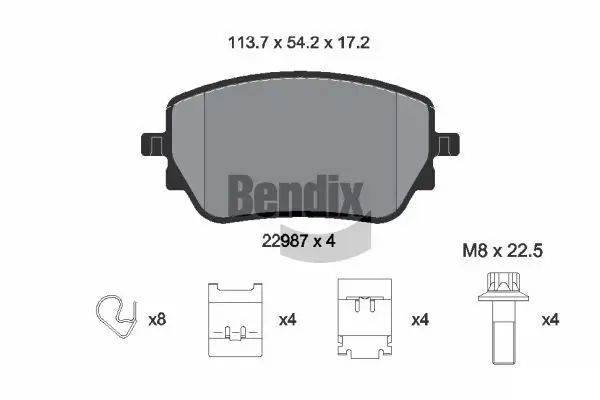 Bremsbelagsatz, Scheibenbremse Hinterachse BENDIX Braking BPD2349