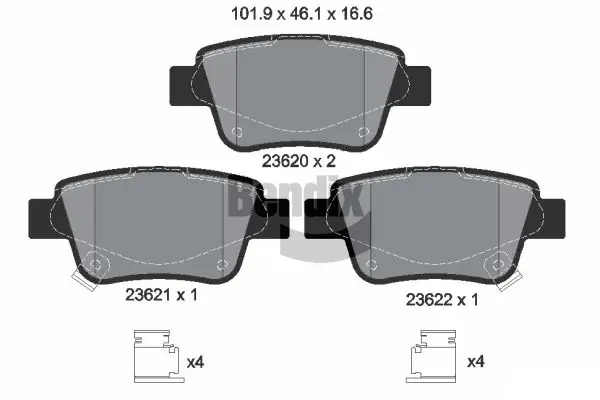 Bremsbelagsatz, Scheibenbremse Hinterachse BENDIX Braking BPD1358