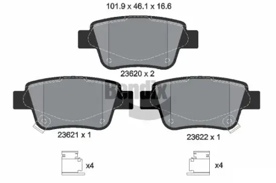 Bremsbelagsatz, Scheibenbremse Hinterachse BENDIX Braking BPD1358 Bild Bremsbelagsatz, Scheibenbremse Hinterachse BENDIX Braking BPD1358