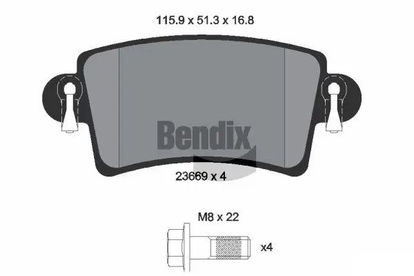 Bremsbelagsatz, Scheibenbremse Hinterachse BENDIX Braking BPD1107