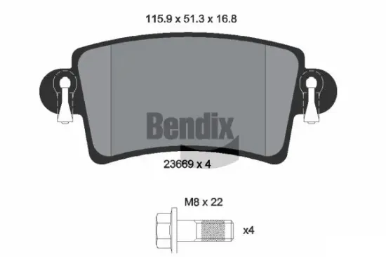 Bremsbelagsatz, Scheibenbremse Hinterachse BENDIX Braking BPD1107 Bild Bremsbelagsatz, Scheibenbremse Hinterachse BENDIX Braking BPD1107