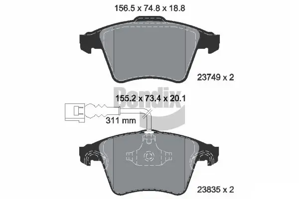 Bremsbelagsatz, Scheibenbremse Vorderachse BENDIX Braking BPD2032