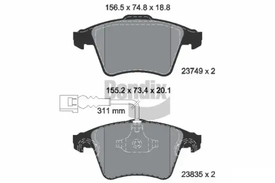 Bremsbelagsatz, Scheibenbremse Vorderachse BENDIX Braking BPD2032 Bild Bremsbelagsatz, Scheibenbremse Vorderachse BENDIX Braking BPD2032