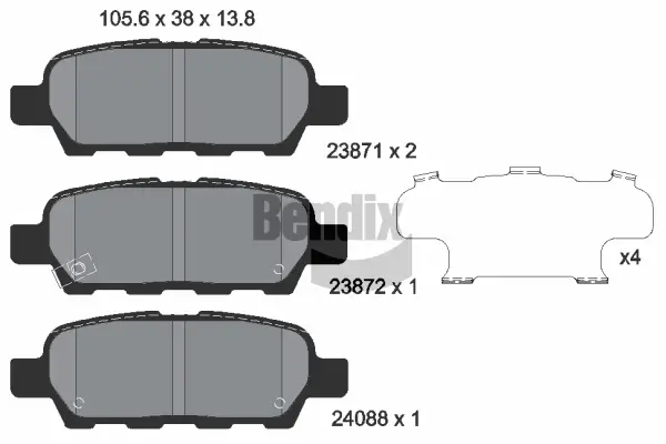 Bremsbelagsatz, Scheibenbremse Hinterachse BENDIX Braking BPD1071