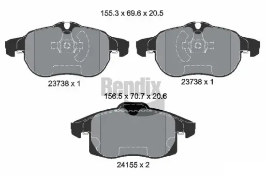 Bremsbelagsatz, Scheibenbremse Vorderachse BENDIX Braking BPD1533 Bild Bremsbelagsatz, Scheibenbremse Vorderachse BENDIX Braking BPD1533