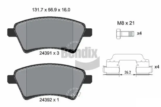 Bremsbelagsatz, Scheibenbremse Vorderachse BENDIX Braking BPD1181 Bild Bremsbelagsatz, Scheibenbremse Vorderachse BENDIX Braking BPD1181