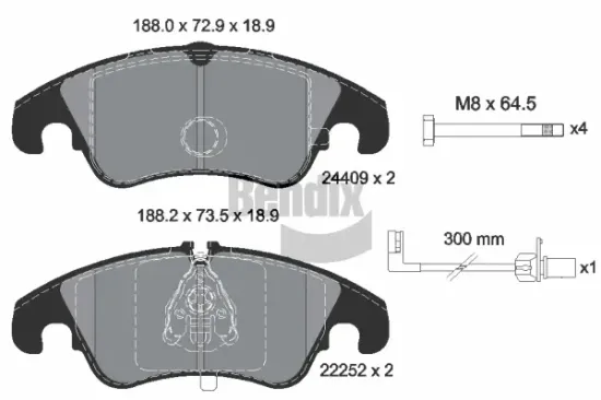 Bremsbelagsatz, Scheibenbremse Vorderachse BENDIX Braking BPD1201 Bild Bremsbelagsatz, Scheibenbremse Vorderachse BENDIX Braking BPD1201