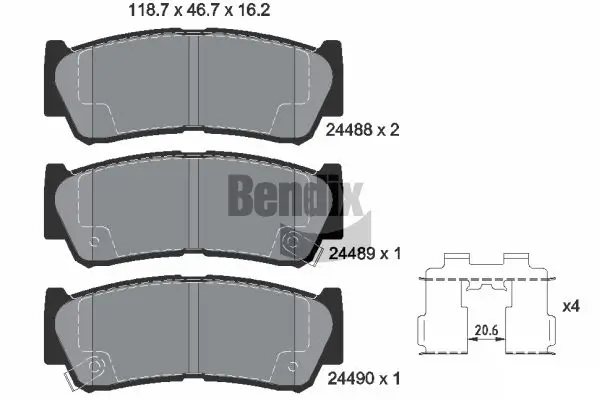 Bremsbelagsatz, Scheibenbremse Hinterachse BENDIX Braking BPD2160