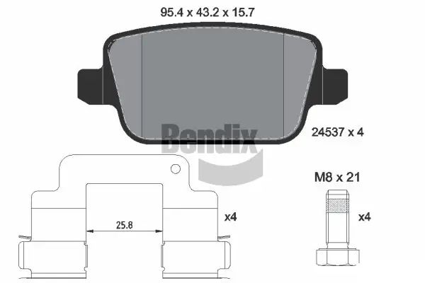 Bremsbelagsatz, Scheibenbremse Hinterachse BENDIX Braking BPD1432