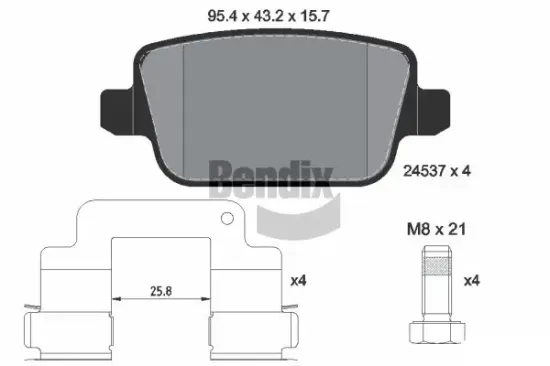 Bremsbelagsatz, Scheibenbremse Hinterachse BENDIX Braking BPD1432 Bild Bremsbelagsatz, Scheibenbremse Hinterachse BENDIX Braking BPD1432