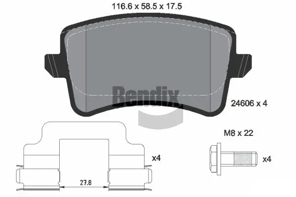 Bremsbelagsatz, Scheibenbremse Hinterachse BENDIX Braking BPD1237
