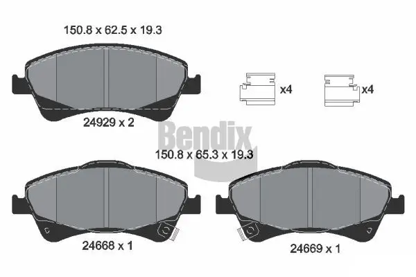 Bremsbelagsatz, Scheibenbremse Vorderachse BENDIX Braking BPD1238