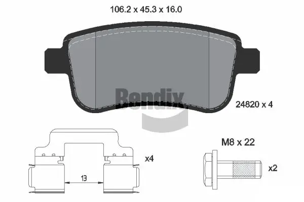 Bremsbelagsatz, Scheibenbremse Hinterachse BENDIX Braking BPD1133