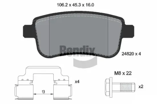 Bremsbelagsatz, Scheibenbremse Hinterachse BENDIX Braking BPD1133 Bild Bremsbelagsatz, Scheibenbremse Hinterachse BENDIX Braking BPD1133