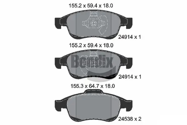 Bremsbelagsatz, Scheibenbremse Vorderachse BENDIX Braking BPD1009