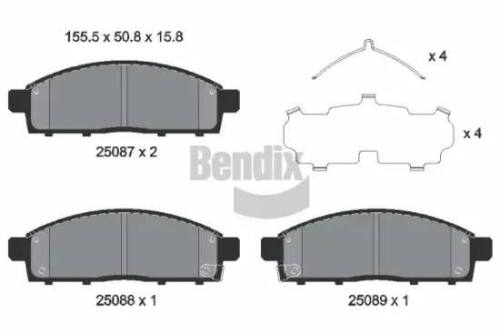 Bremsbelagsatz, Scheibenbremse Vorderachse BENDIX Braking BPD1548 Bild Bremsbelagsatz, Scheibenbremse Vorderachse BENDIX Braking BPD1548