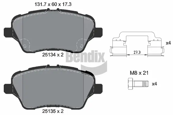 Bremsbelagsatz, Scheibenbremse Vorderachse BENDIX Braking BPD1139