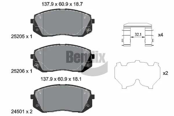Bremsbelagsatz, Scheibenbremse Vorderachse BENDIX Braking BPD1605