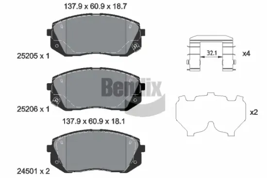 Bremsbelagsatz, Scheibenbremse Vorderachse BENDIX Braking BPD1605 Bild Bremsbelagsatz, Scheibenbremse Vorderachse BENDIX Braking BPD1605