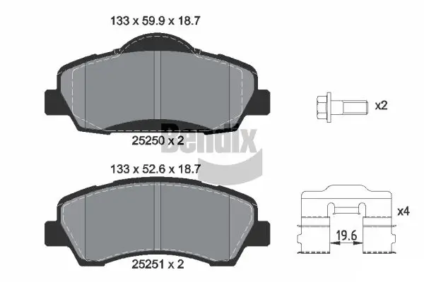 Bremsbelagsatz, Scheibenbremse Vorderachse BENDIX Braking BPD1262