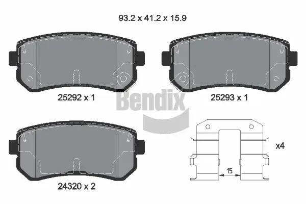 Bremsbelagsatz, Scheibenbremse Hinterachse BENDIX Braking BPD1136
