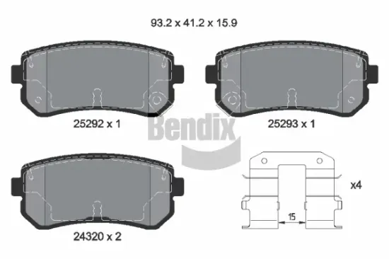 Bremsbelagsatz, Scheibenbremse Hinterachse BENDIX Braking BPD1136 Bild Bremsbelagsatz, Scheibenbremse Hinterachse BENDIX Braking BPD1136