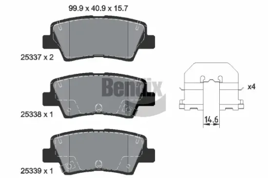 Bremsbelagsatz, Scheibenbremse Hinterachse BENDIX Braking BPD1176 Bild Bremsbelagsatz, Scheibenbremse Hinterachse BENDIX Braking BPD1176