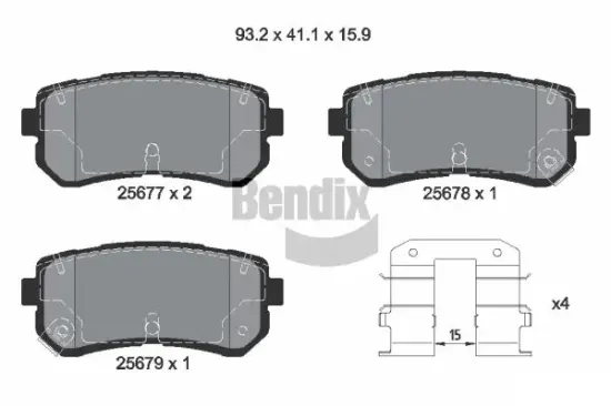 Bremsbelagsatz, Scheibenbremse Hinterachse BENDIX Braking BPD2258 Bild Bremsbelagsatz, Scheibenbremse Hinterachse BENDIX Braking BPD2258