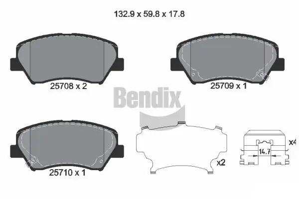 Bremsbelagsatz, Scheibenbremse Vorderachse BENDIX Braking BPD1365